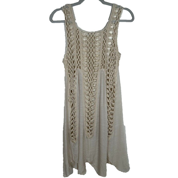 Gauze crochet dress/swim cover sheer fabric asymmetric hem Bohemian Cottage core - Picture 1 of 6